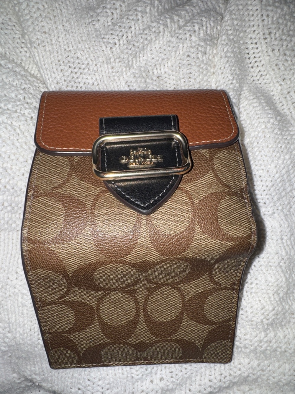 Coach Morgan Brown and Black Signature Compact Wallet with Gold Buckle - Picture 7 of 11